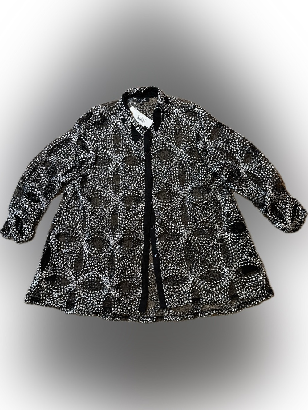 241 Berek Black and Silver Open-Weave Patterned Jacket, Size 2X